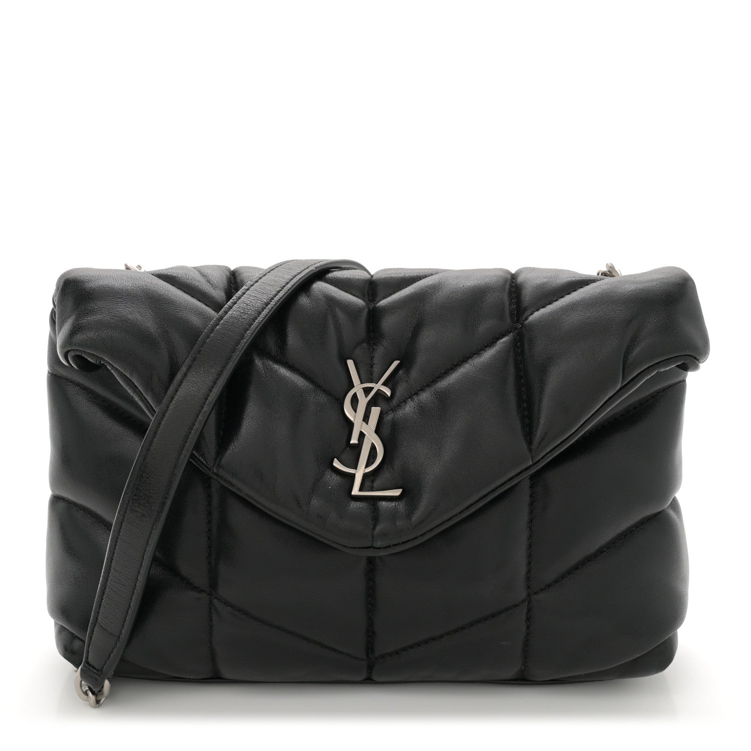 Lambskin Quilted Toy Loulou Puffer Monogram Chain Satchel Black