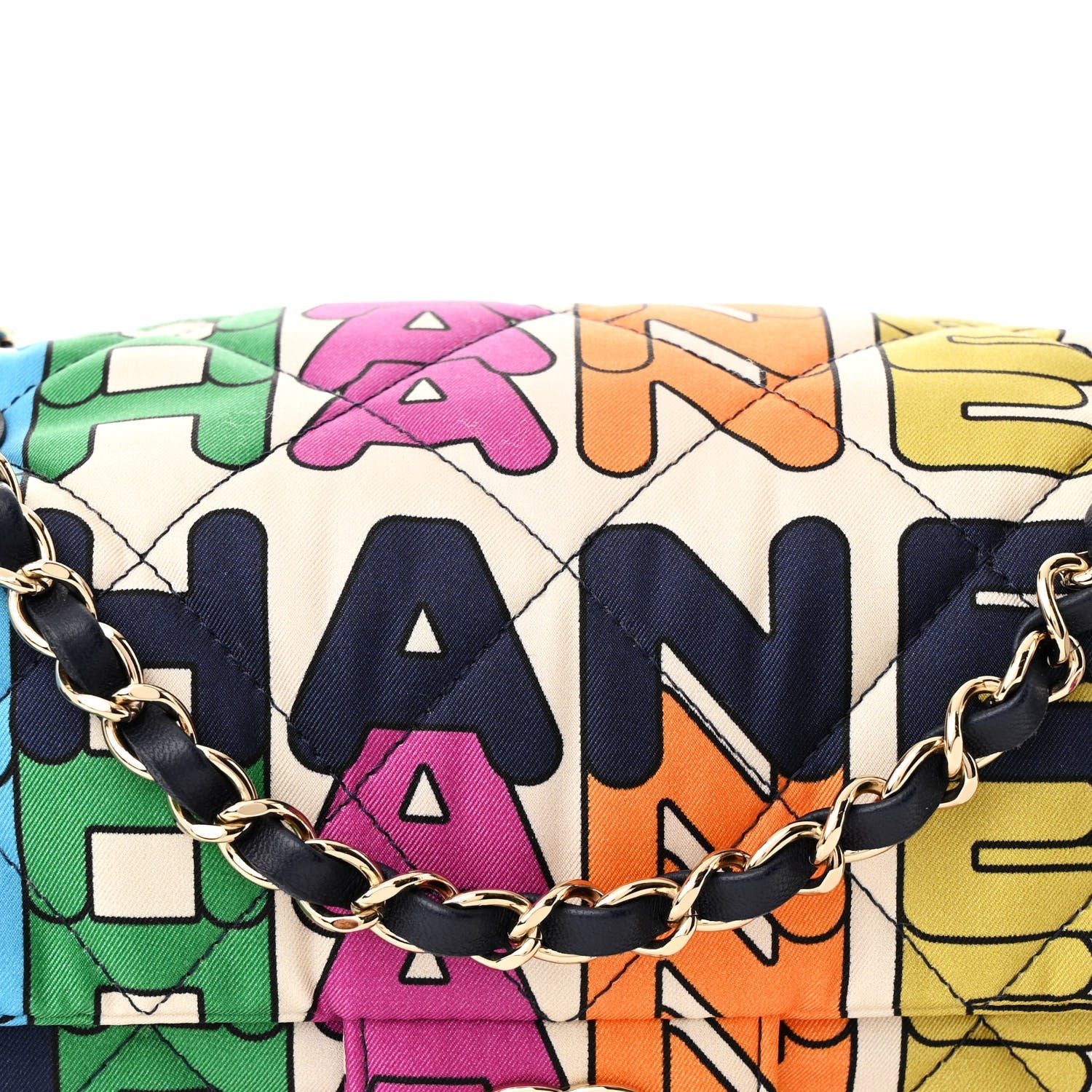 Printed Fabric Quilted Logo Single Flap Bag Multicolor