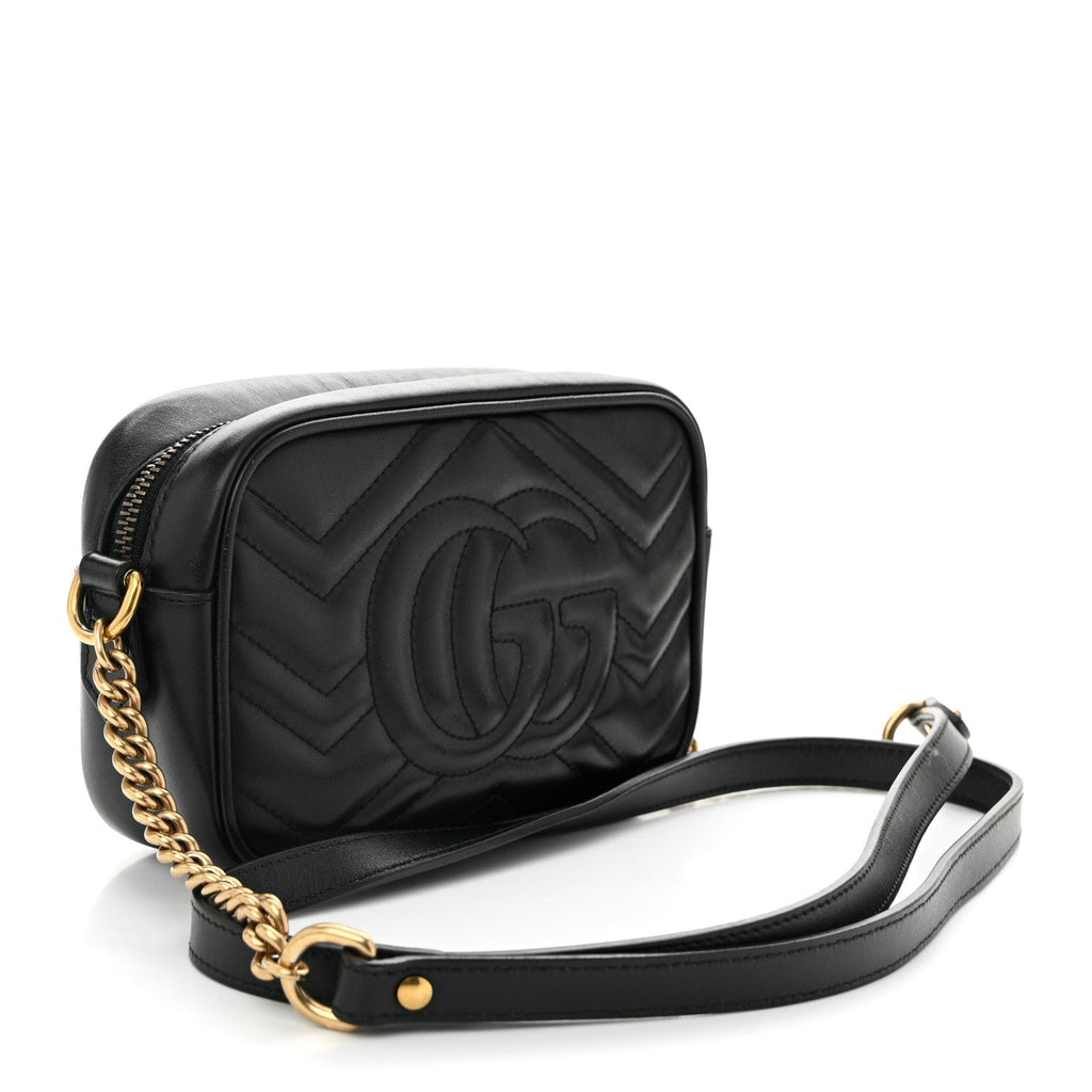Calfskin Matelasse Mini GG Marmont Chain Shoulder Bag Black