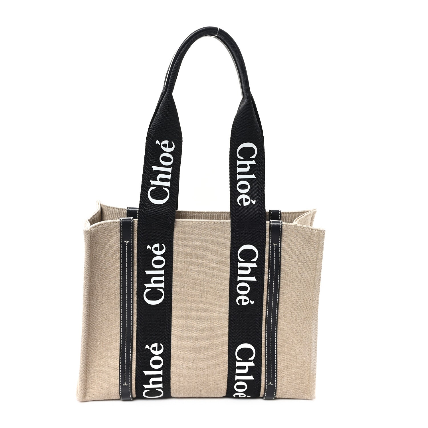 Linen Calfskin Medium Woody Ribbon Tote Black Blue