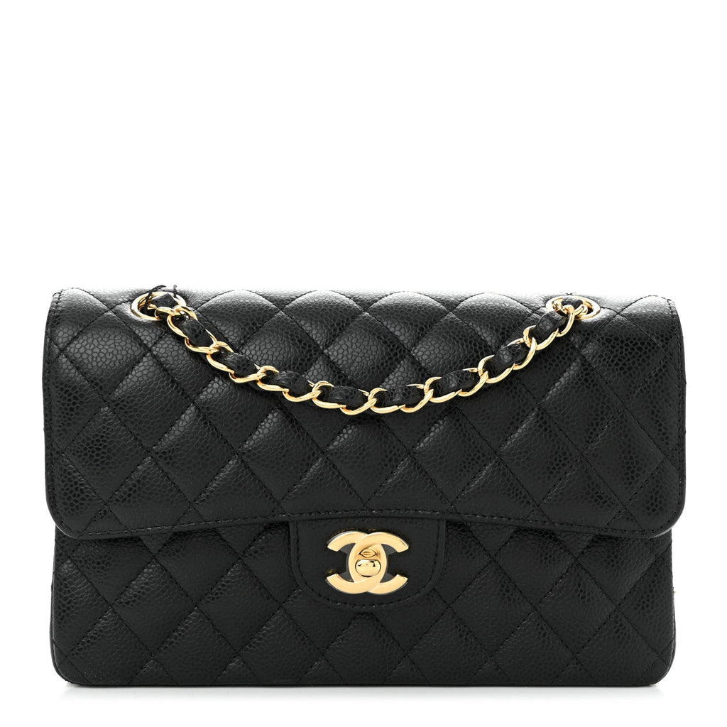 Caviar Quilted Small Double Flap Black