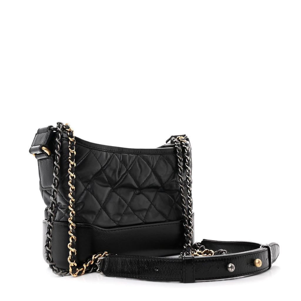 Aged Calfskin Quilted Small Gabrielle Hobo Black