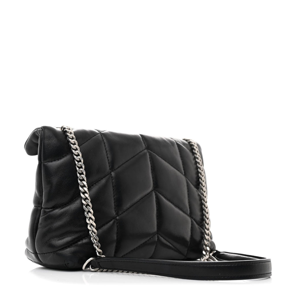 Lambskin Quilted Toy Loulou Puffer Monogram Chain Satchel Black