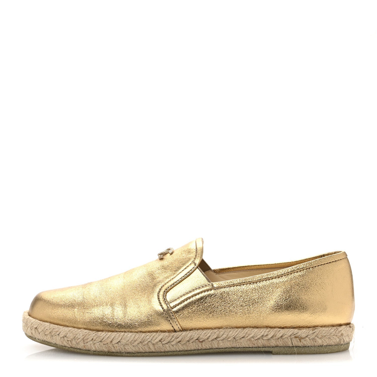 Metallic Lambskin CC Mocassin Loafers 37.5  Gold