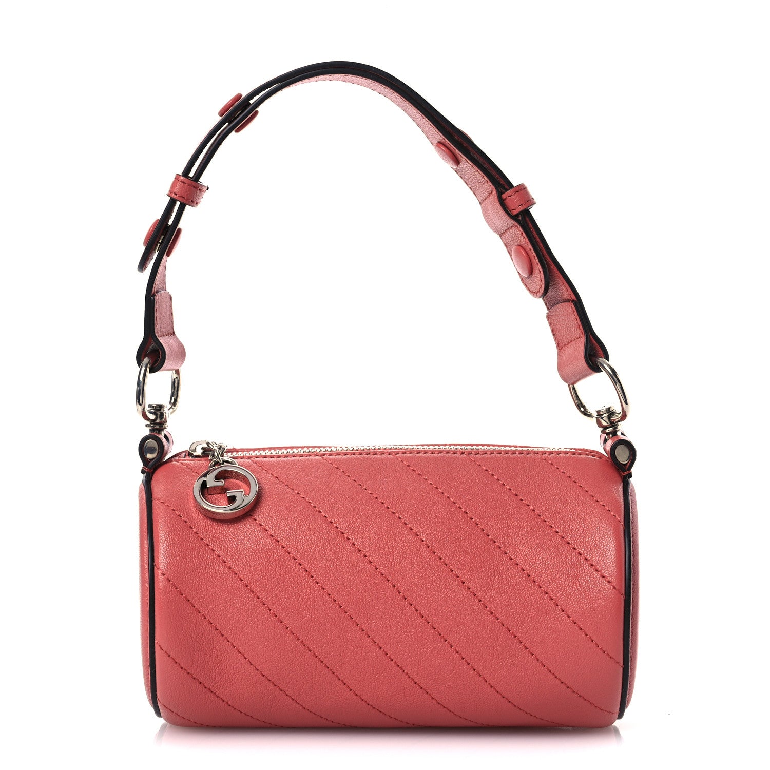 Sakai Be Green Calfskin Diagonal Stitched Mini Blondie Barrel Shoulder Bag Pink
