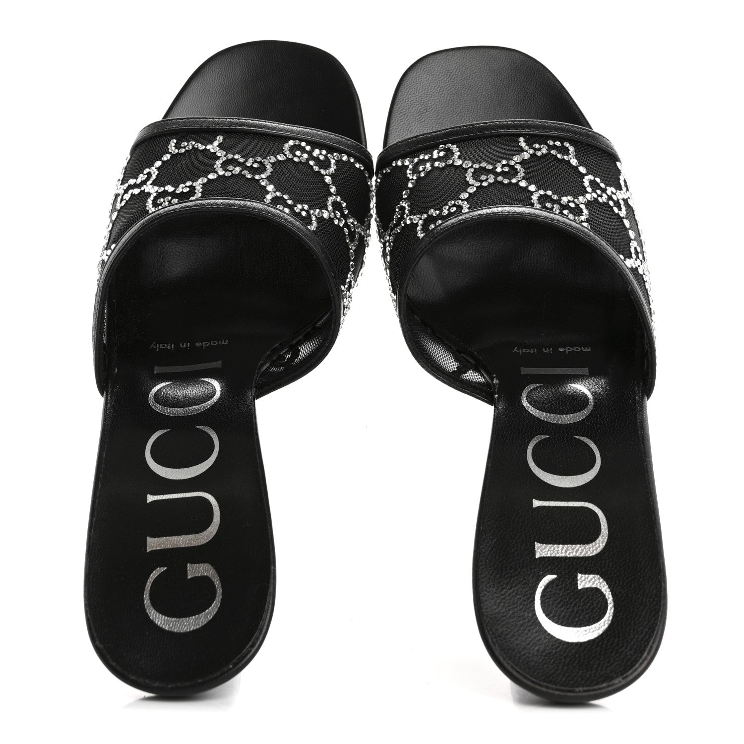 Tela Retino Kid Scamosciato Crystal GG Monogram Square Demi Mule Sandals 35.5 Black