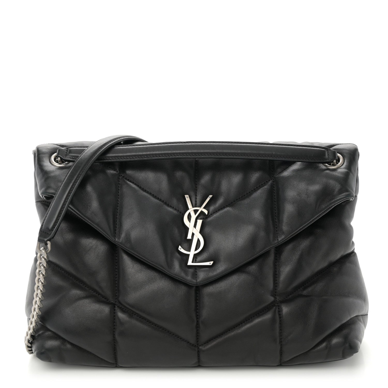 Lambskin Quilted Medium Loulou Puffer Monogram Chain Satchel Black