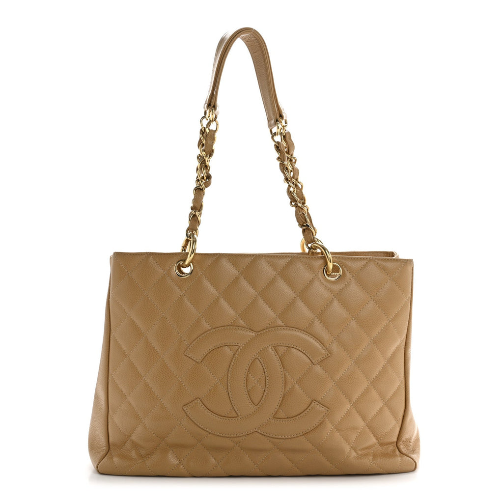 Caviar Quilted Grand Shopping Tote GST Dark Beige