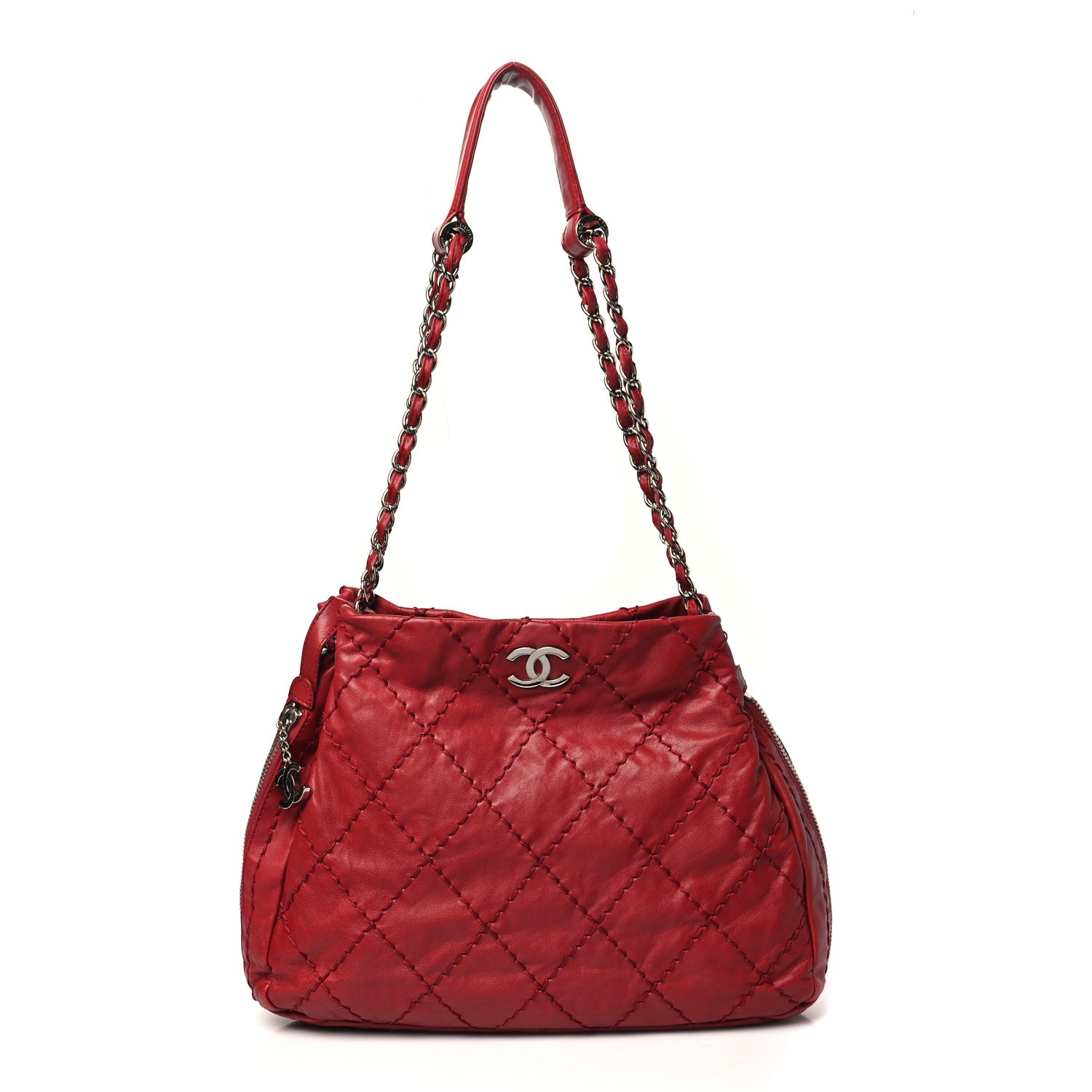 Lambskin Stitched Expandable Tote Red