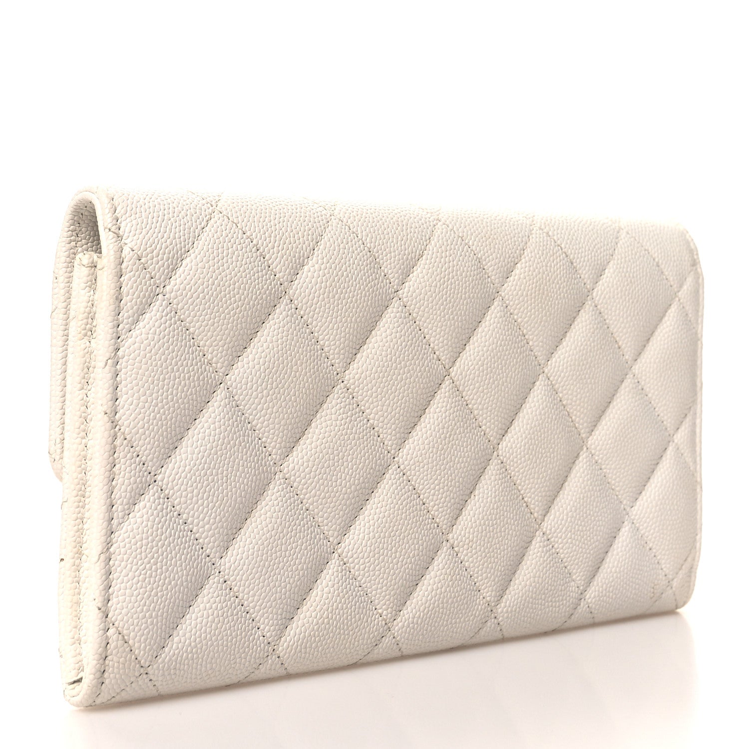 Caviar Quilted Striated CC Large Gusset Flap Wallet White