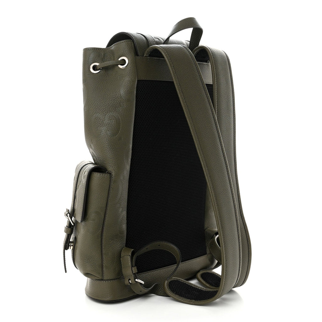 Piuma Calfskin Jumbo GG Embossed Double Buckle Backpack Dark Vintage Olive
