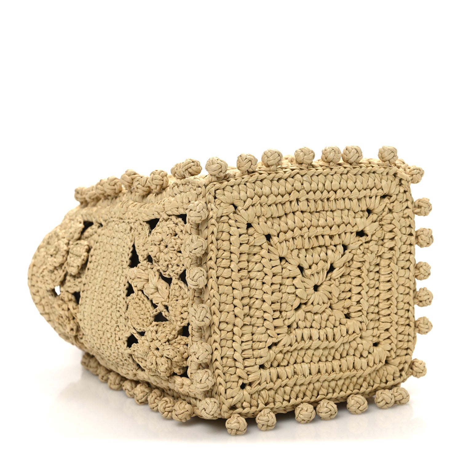 Woven Raffia Floral Embellished D-Bubble Bucket Bag Natural