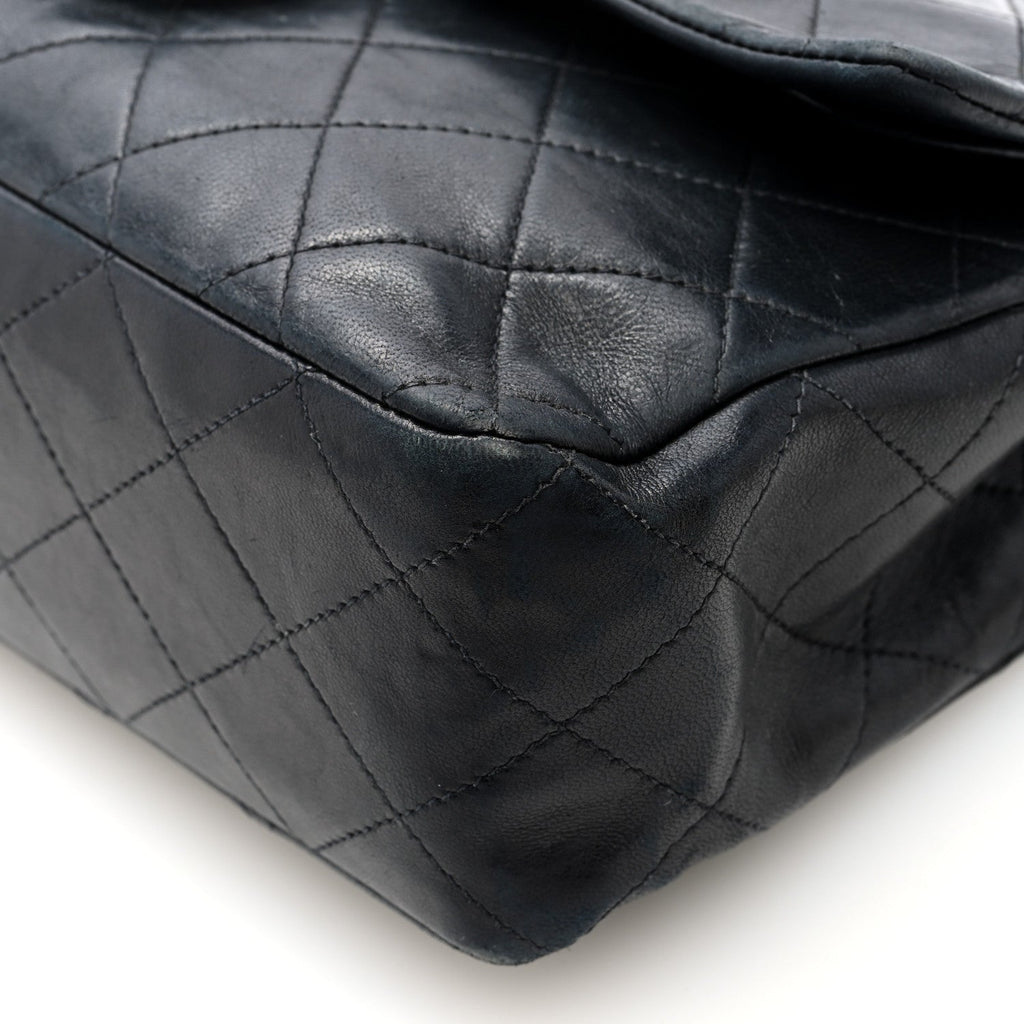 Lambskin Quilted Medium Double Flap Black