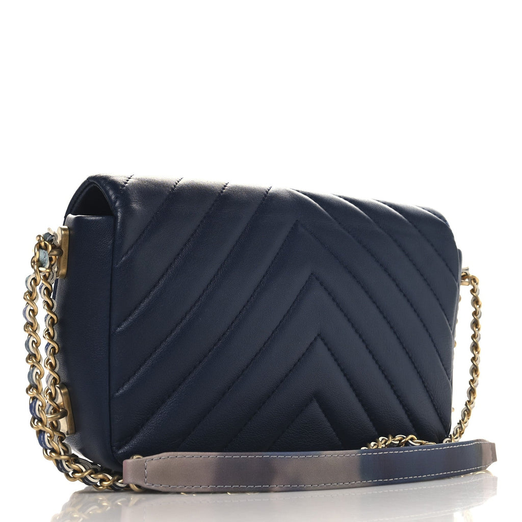 Lambskin Chevron Quilted Mini Chain Around Rectangular Flap Blue