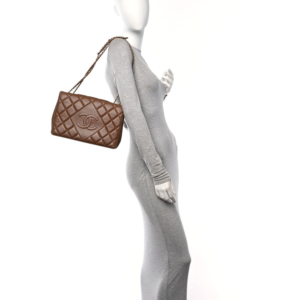 Lambskin Quilted Medium Diamond CC Flap Brown