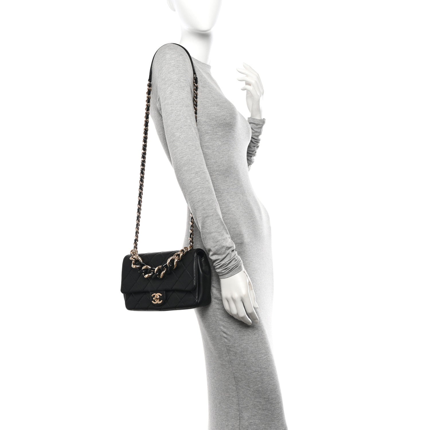Lambskin Quilted Resin Bi-Color Chain Flap Bag Black