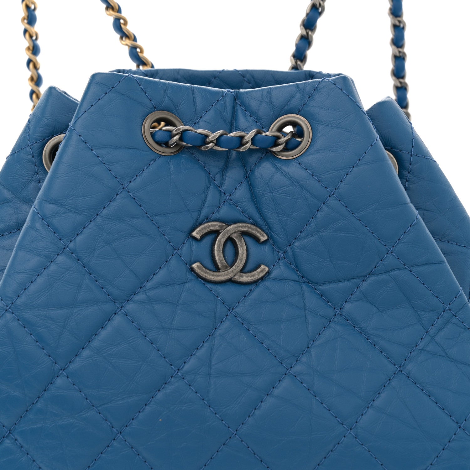 Aged Calfskin Quilted Gabrielle Backpack Blue