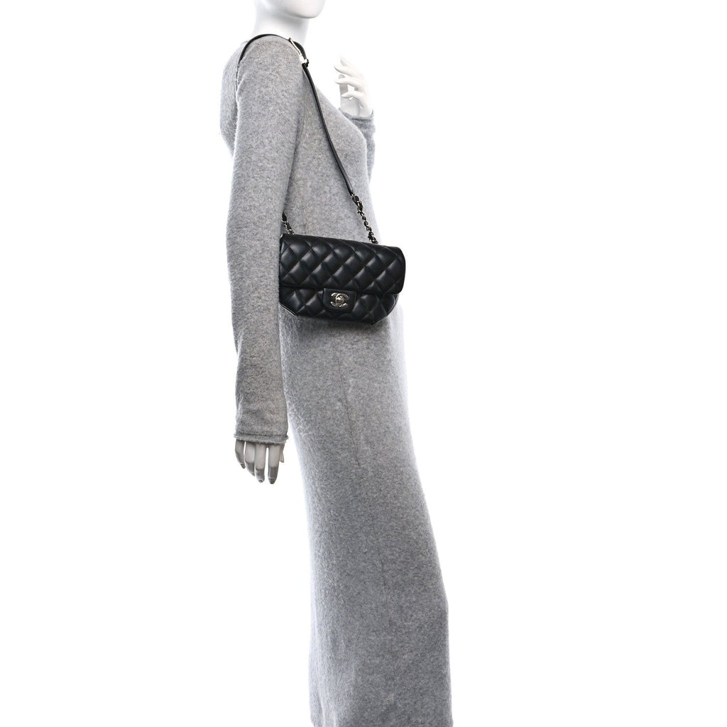 Calfskin Quilted CC Uniform Flap Belt Bag Black