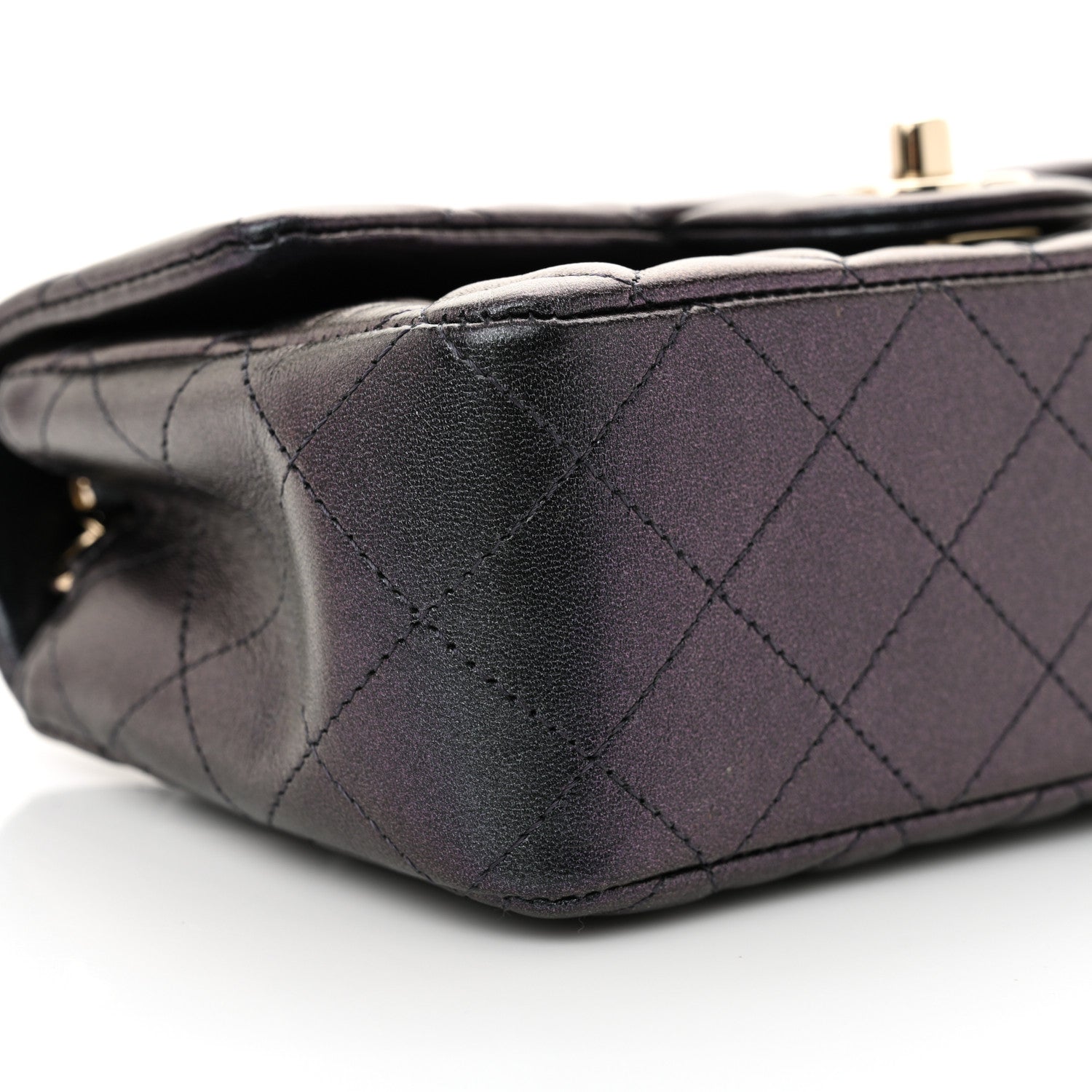 Iridescent Lambskin Quilted Mini Rectangular Flap Black