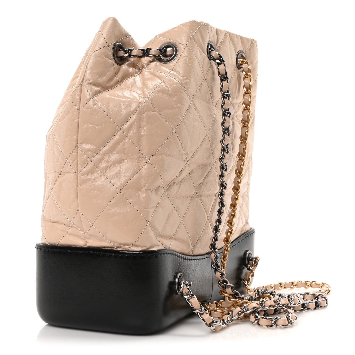 Aged Calfskin Quilted Small Gabrielle Backpack Beige Black