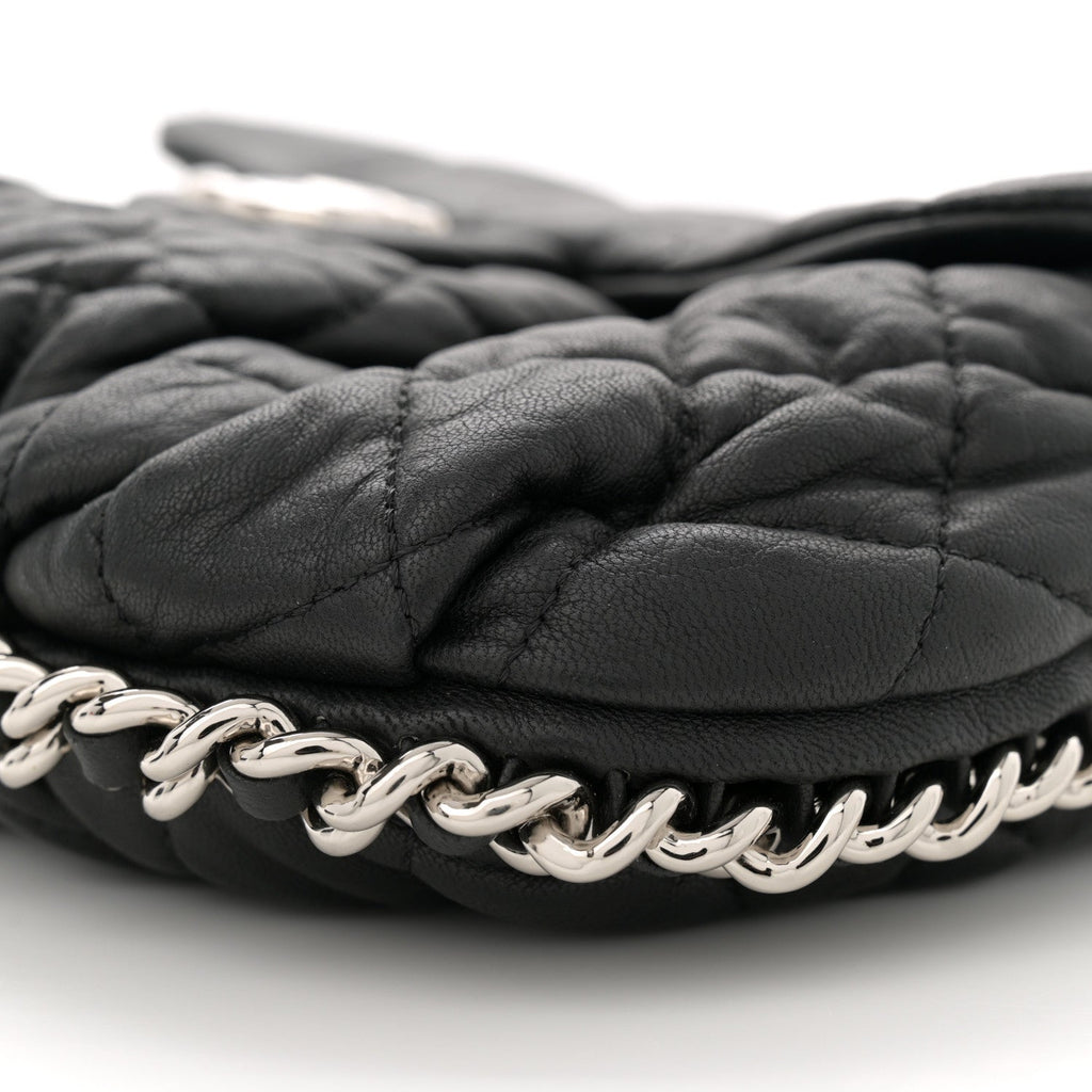 Washed Lambskin Quilted Medium Chain Around Messenger Black