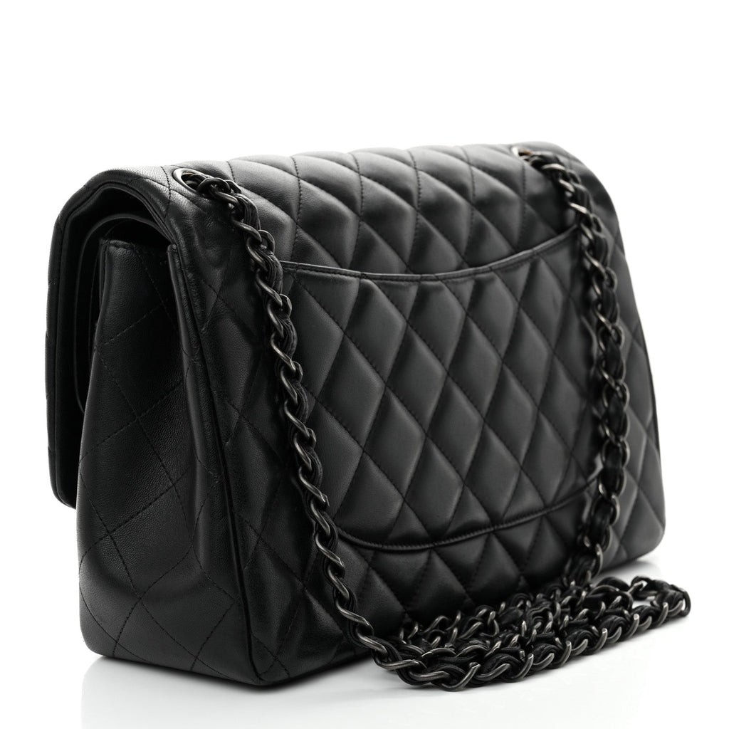 Lambskin Quilted Jumbo Double Flap So Black