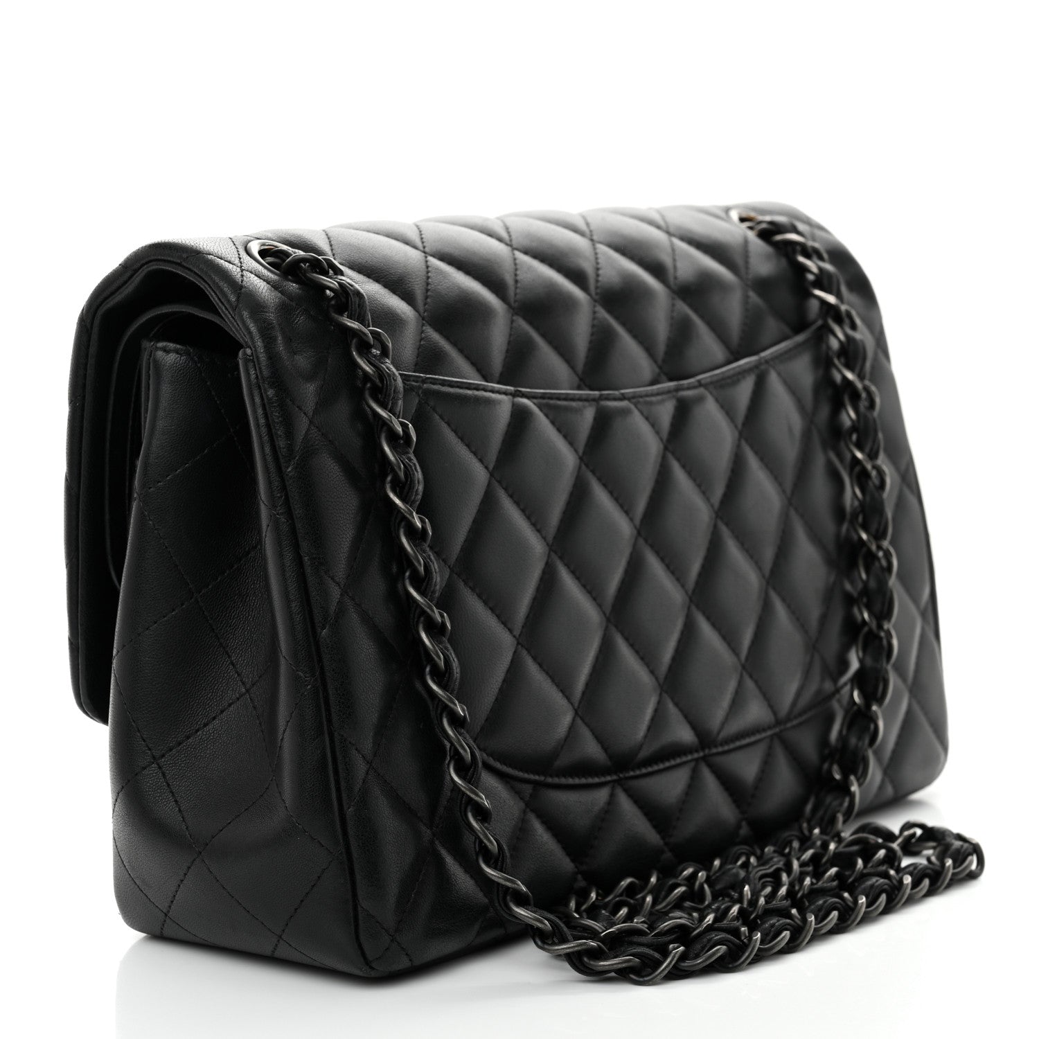 Lambskin Quilted Jumbo Double Flap So Black