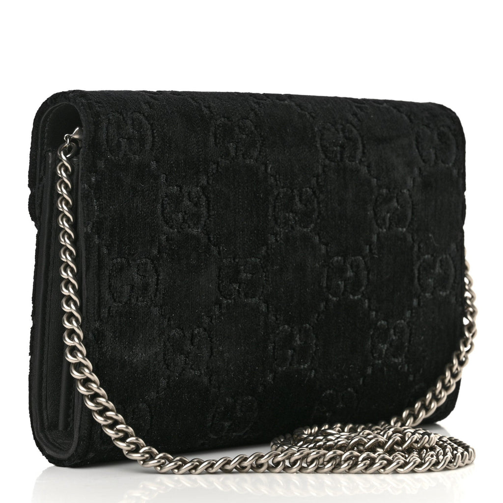 Velvet GG Monogram Mini Dionysus Chain Wallet Black