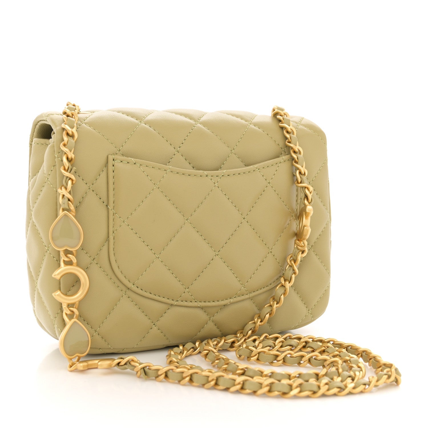 Lambskin Enamel Quilted Mini Coco Hearts Square Flap Light Green