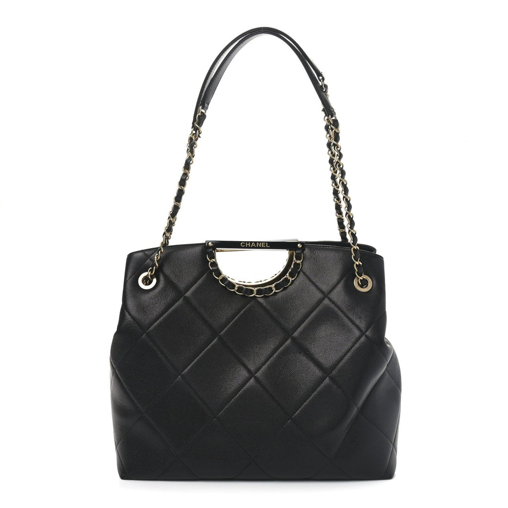 Caviar Quilted Large A Real Catch Shopping Bag Black