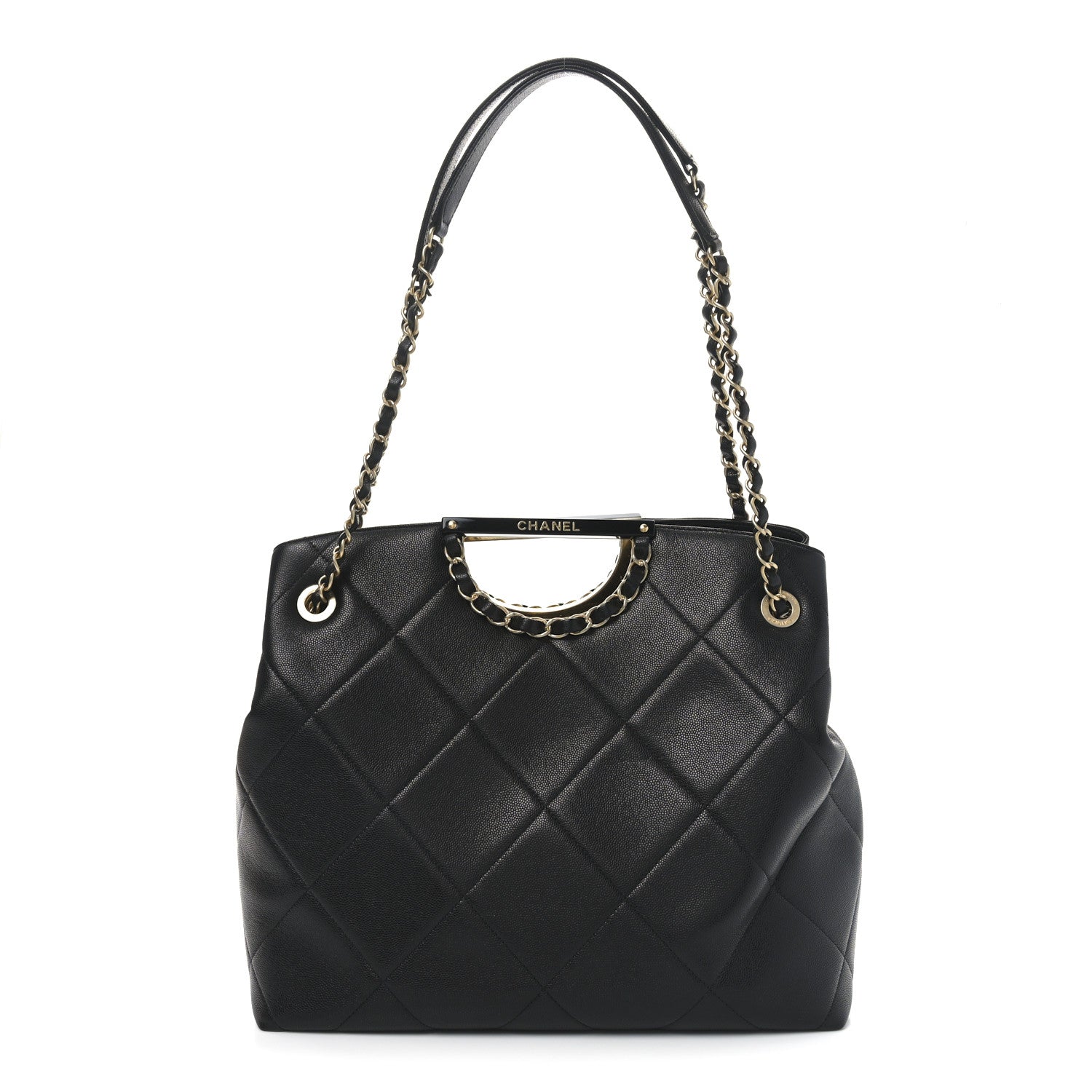 Caviar Quilted Large A Real Catch Shopping Bag Black