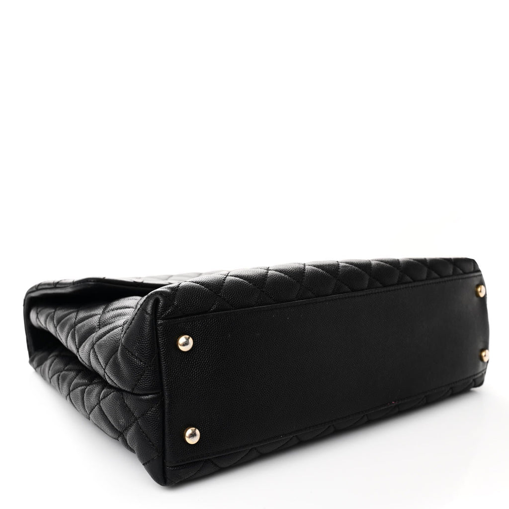 Caviar Lizard Quilted Large Coco Handle Flap Black