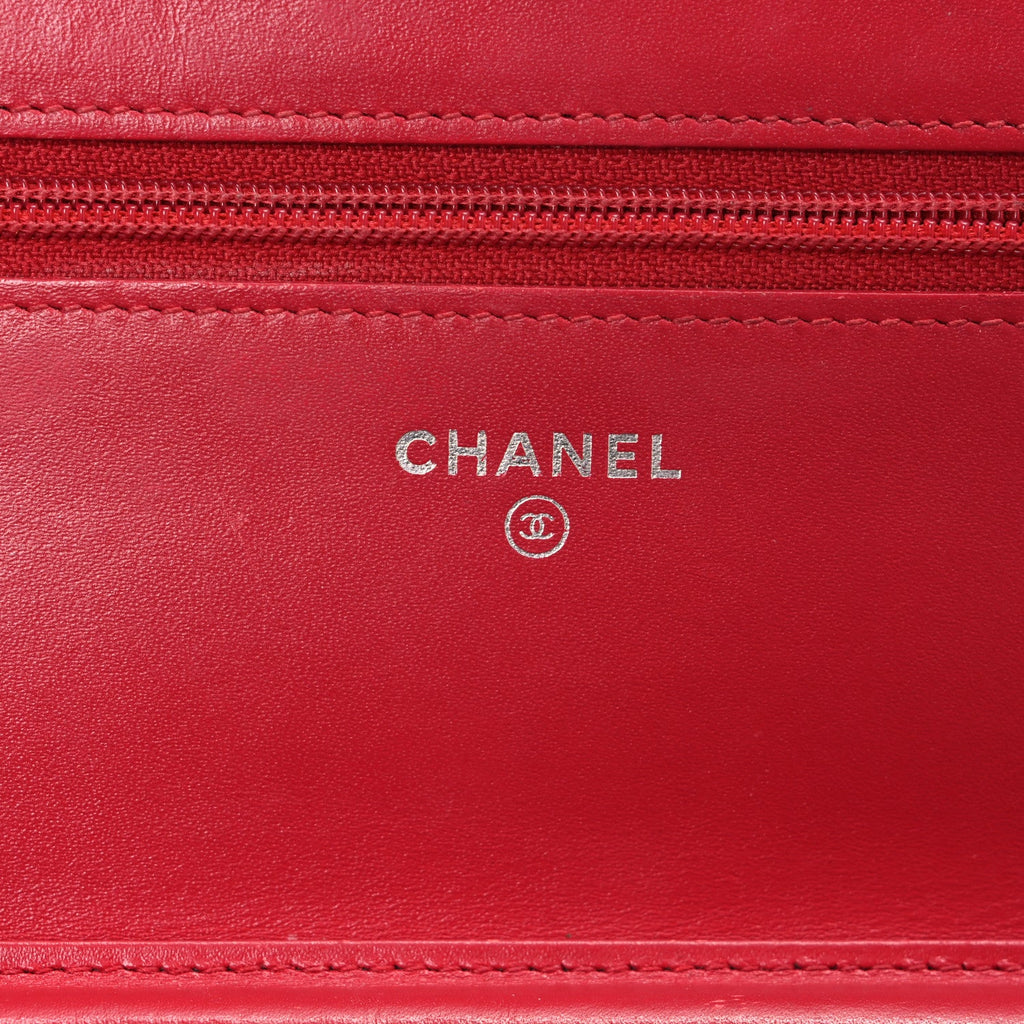 Patent Calfskin Quilted Boy Wallet On Chain WOC Red
