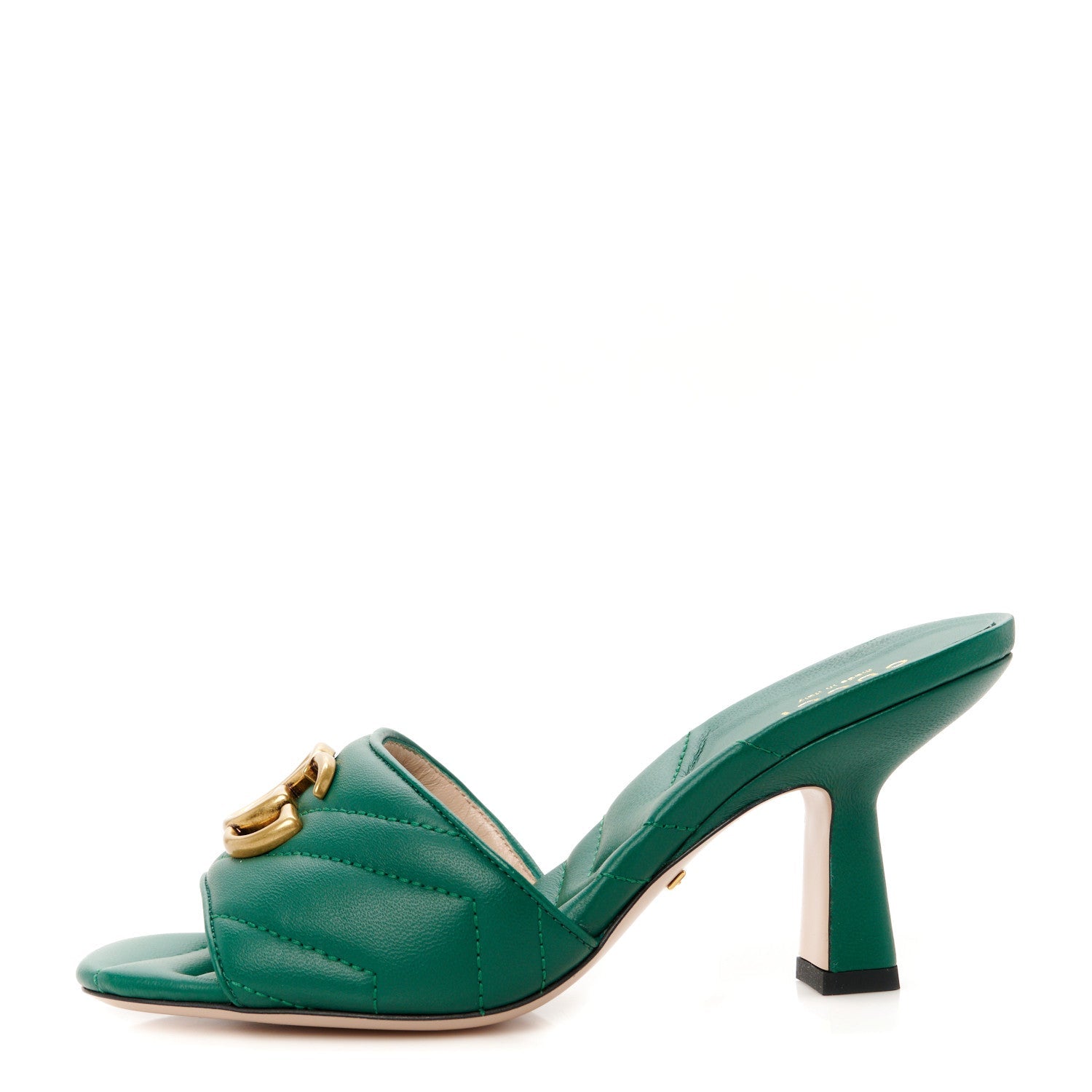 Nappa Matelasse GG Marmont 75mm Slide Sandals 35 Emerald
