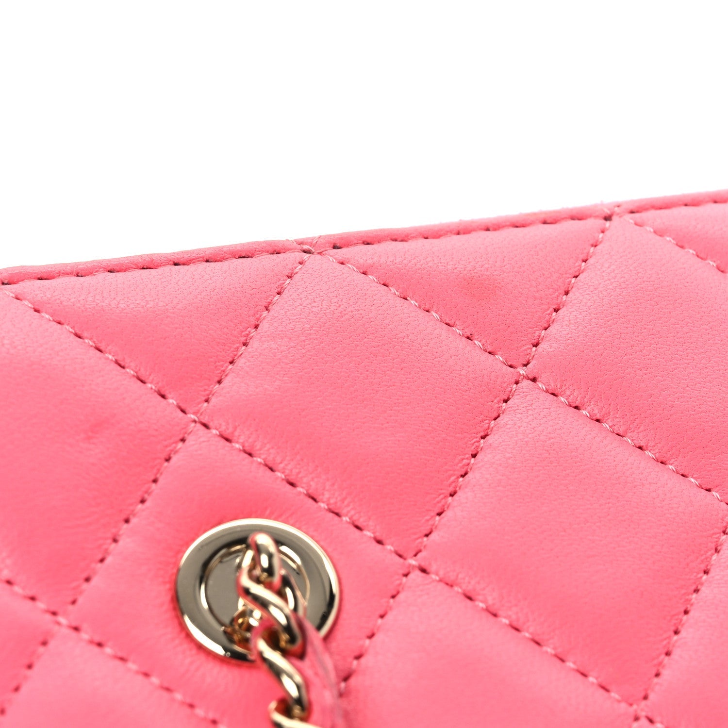 Lambskin Enamel Quilted Roller Skate Small Vanity Case With Chain Pink