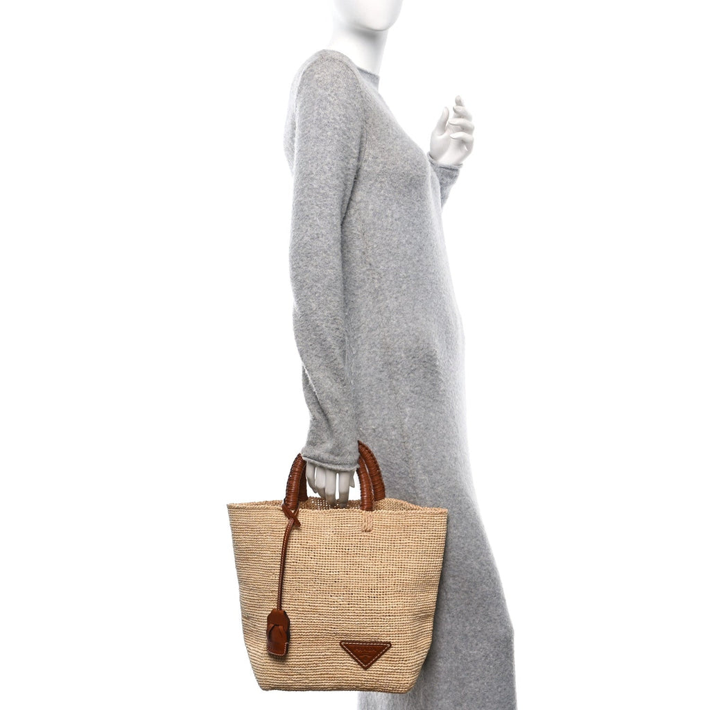 Paglia Vitello Woven Top Handle Tote Naturale Cognac