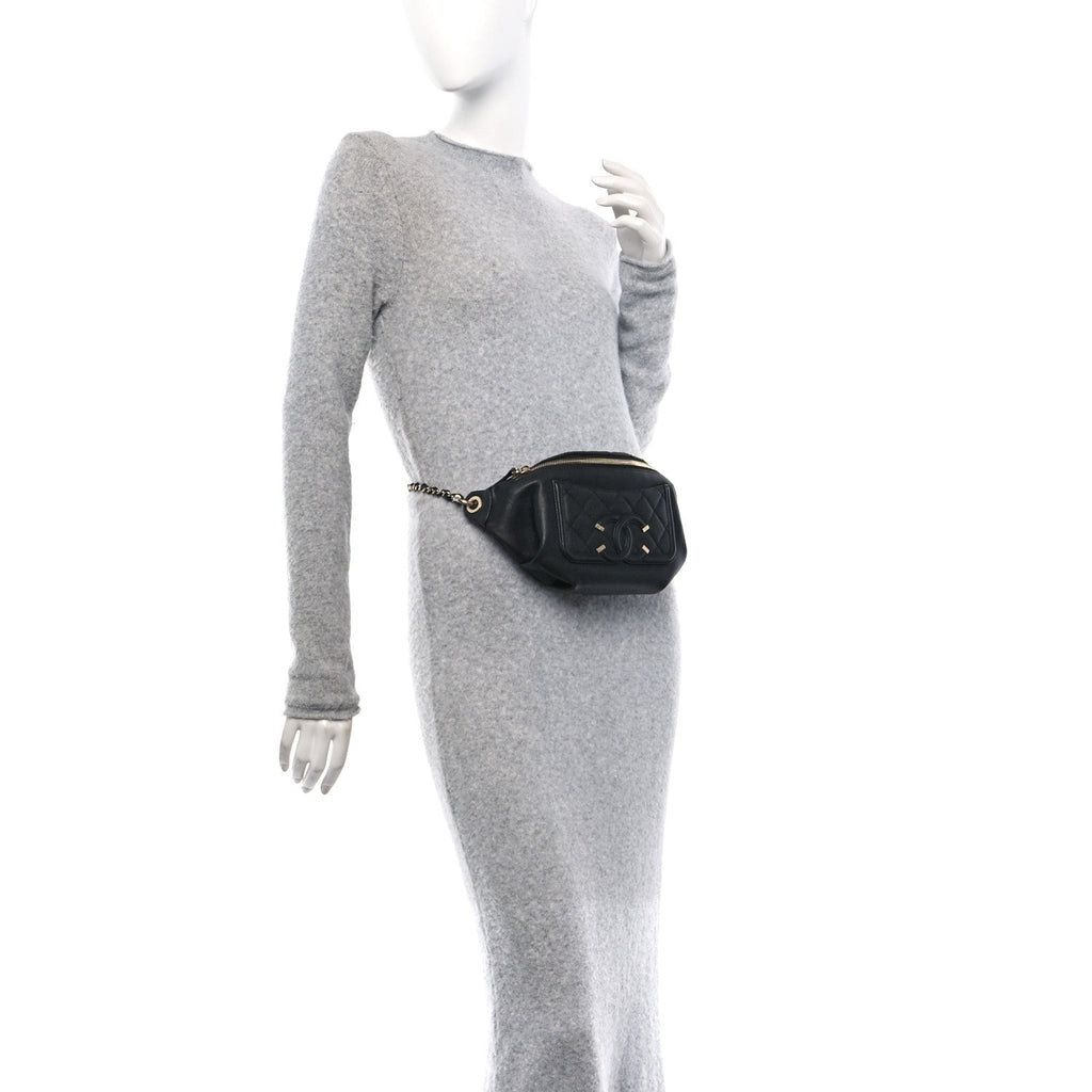 Caviar Quilted Filigree Waist Bag Black
