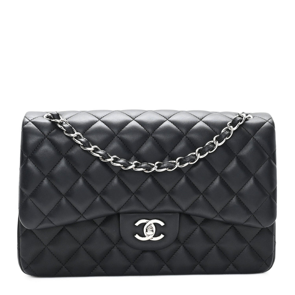 Lambskin Quilted Jumbo Double Flap Black