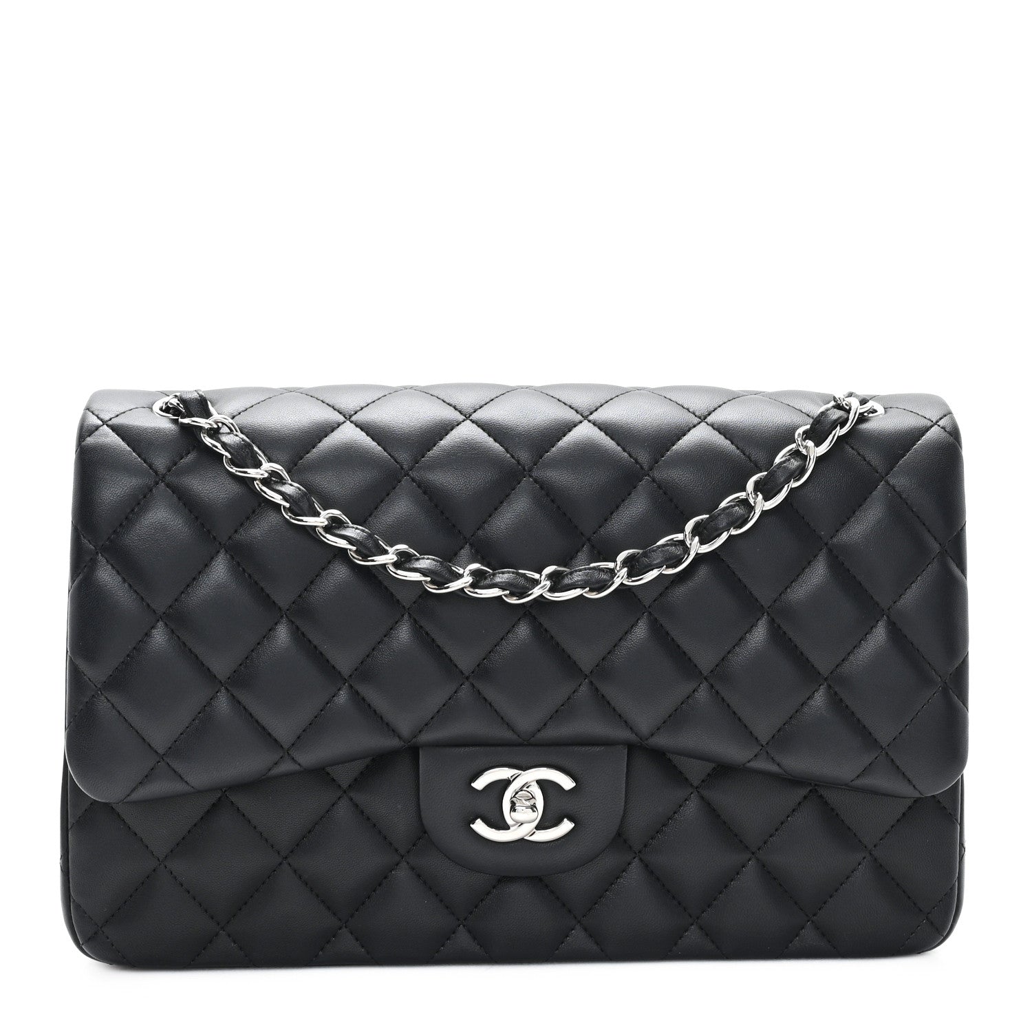 Lambskin Quilted Jumbo Double Flap Black