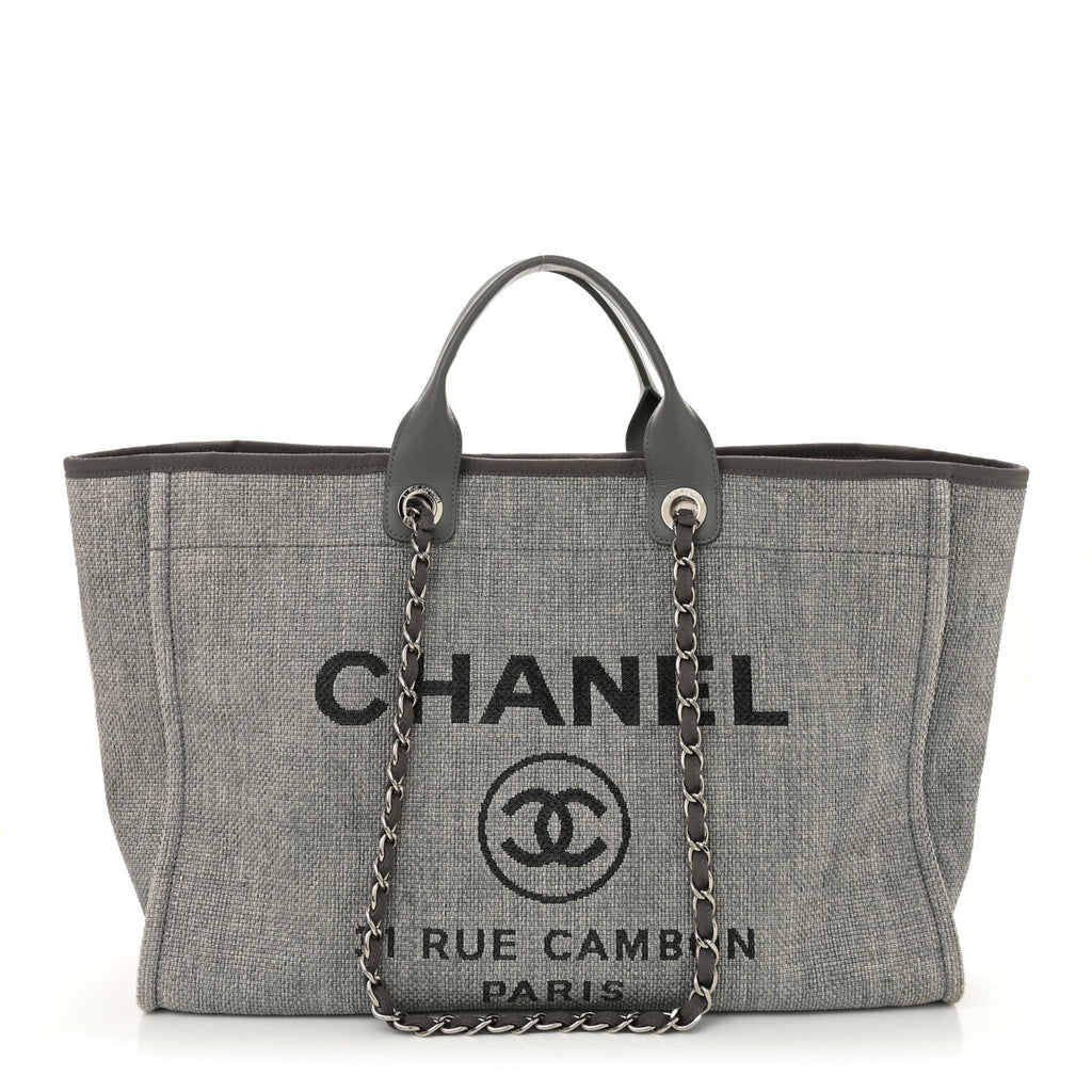 Woven Straw Raffia Large Deauville Tote Grey