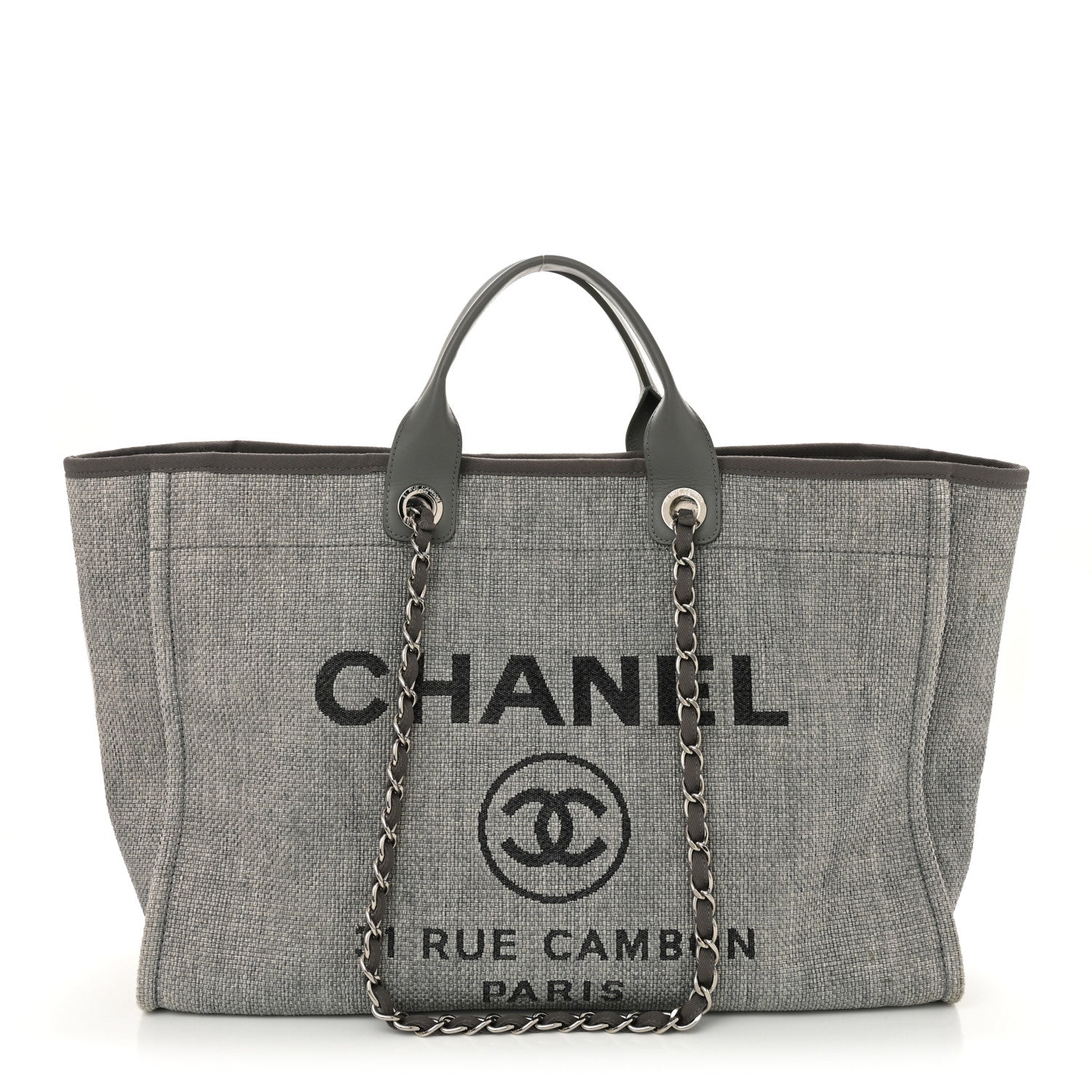 Woven Straw Raffia Large Deauville Tote Grey