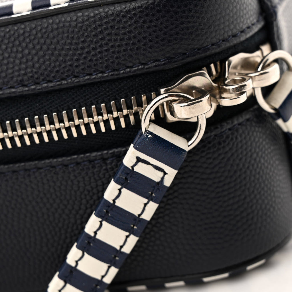 Caviar Quilted Striped Small CC Filigree Vanity Case Navy White