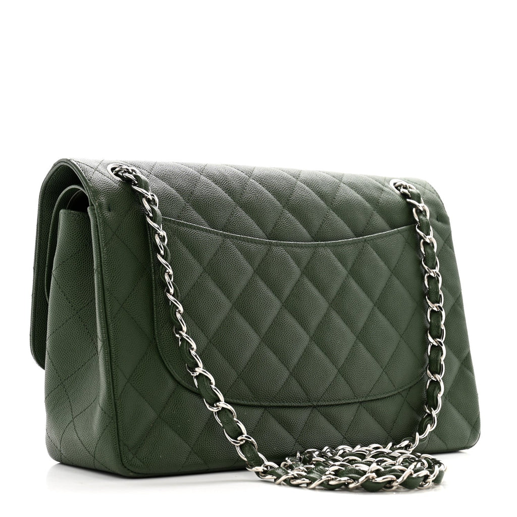 Caviar Quilted Jumbo Double Flap Green