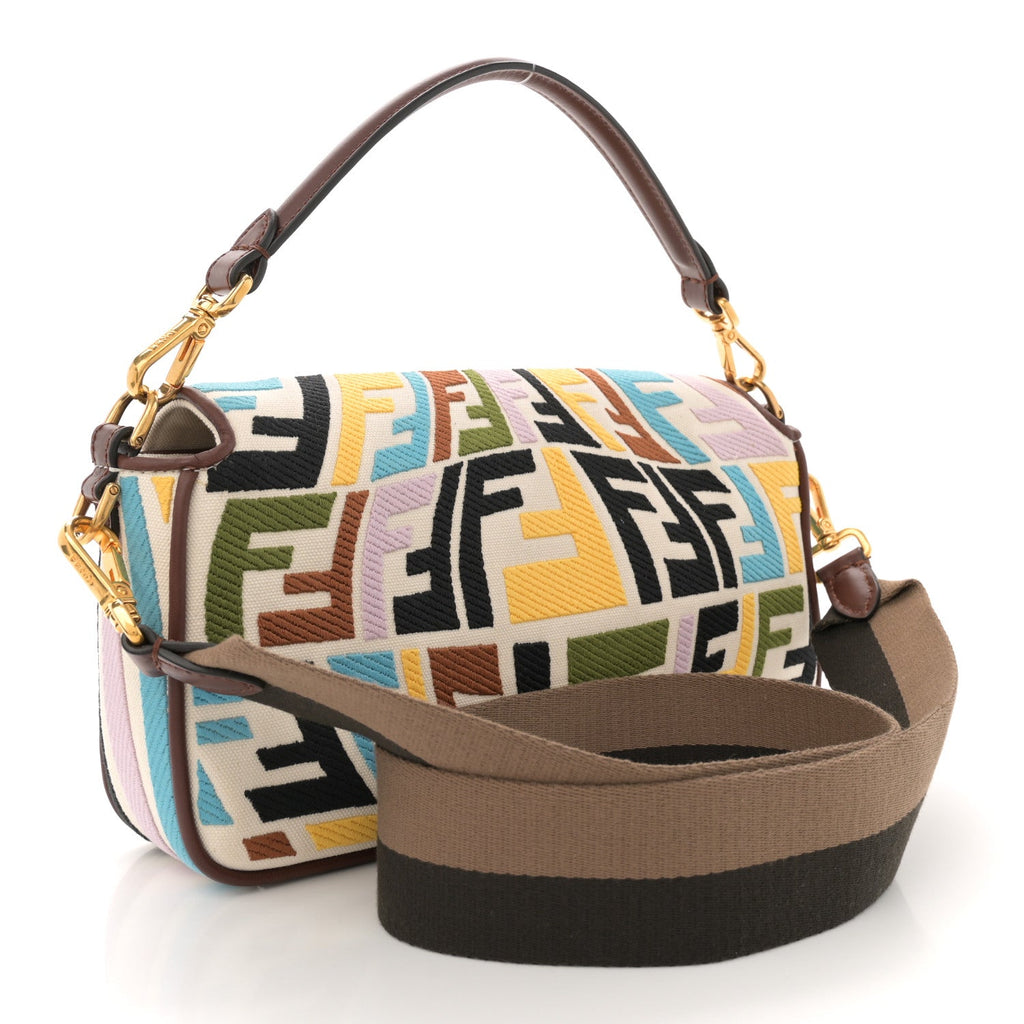 X SARA COLEMAN Canvas Vitello King Seta FF Fish Eye Embroidered Baguette Grezzo Multicolor Ghianda