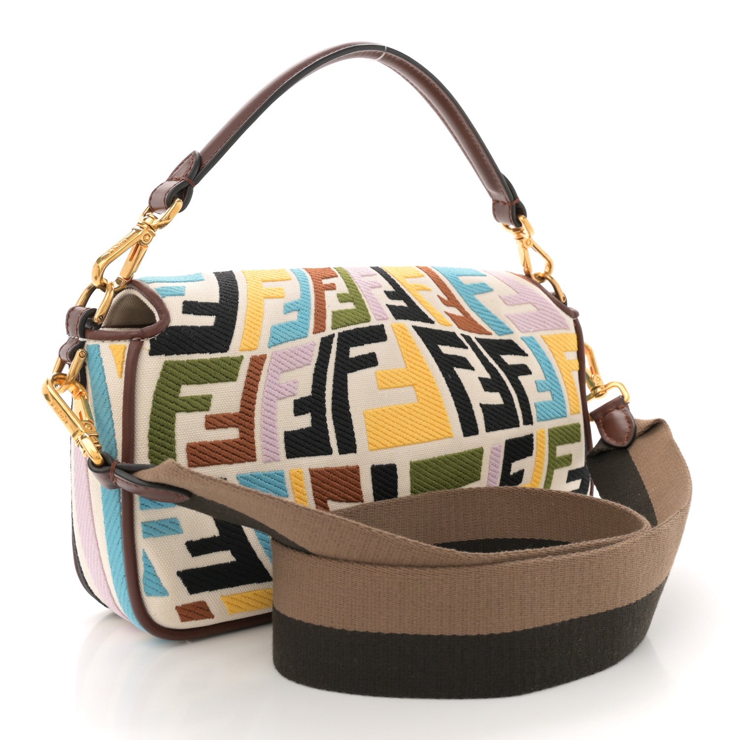 X SARA COLEMAN Canvas Vitello King Seta FF Fish Eye Embroidered Baguette Grezzo Multicolor Ghianda