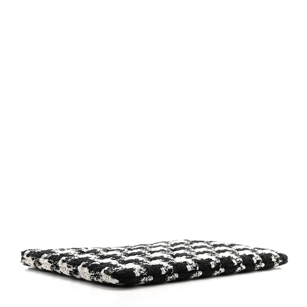 Tweed Quilted Medium Cosmetic Pouch Black Ecru White