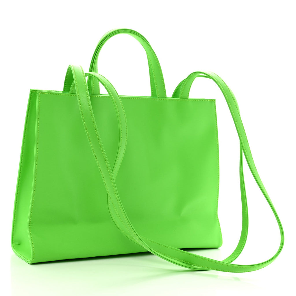 Vegan Leather Medium Shopping Bag Highlighter Green