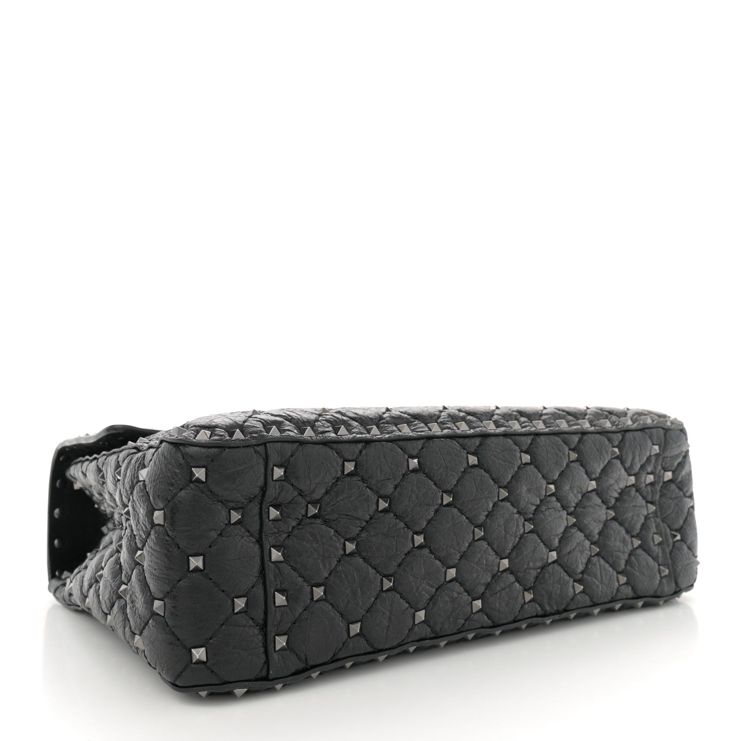 Craquele Nappa Large Rockstud Spike Shoulder Bag Black