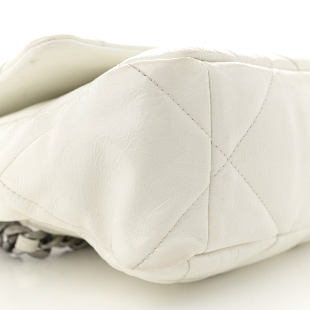 Shiny Crumpled Calfskin Quilted Medium Chanel 19 Flap White