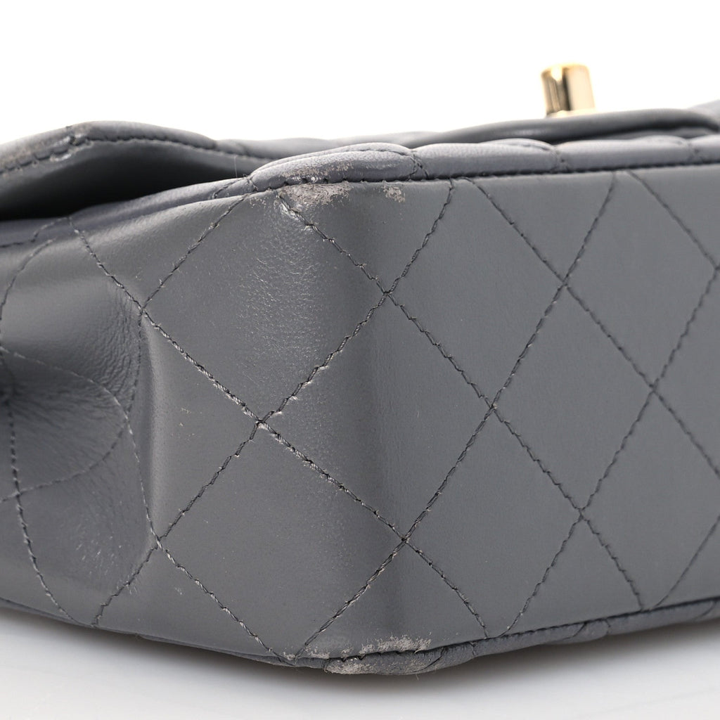Lambskin Quilted Mini Rectangular Flap Dark Grey